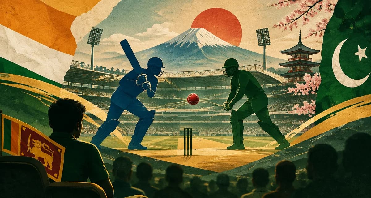 AI-generated editorial illustration about India and Pakistan meet for Asian Games cricket gold