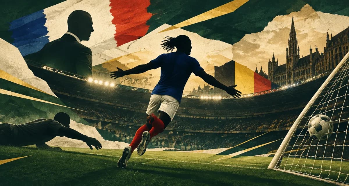 AI-generated editorial illustration about Olise’s late goal gives France 1-0 win over Belgium